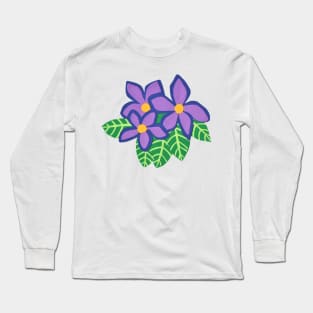 Flowers Purple Hawaiin with Green Leaves Paper Cut Out Long Sleeve T-Shirt